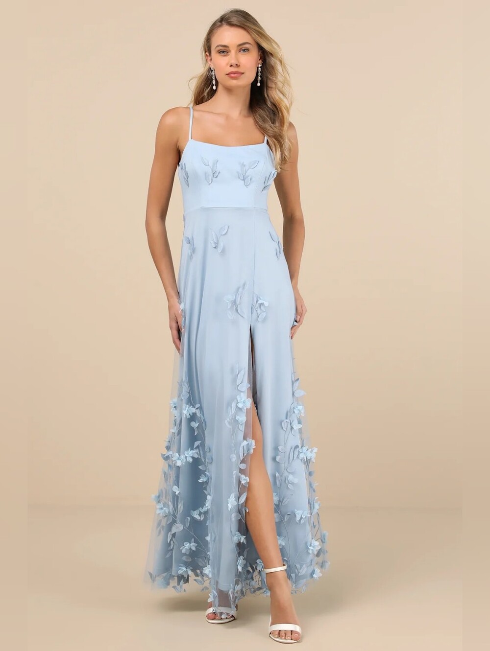 Lulus Abundant Charm Light Blue 3D Floral Applique Maxi Dress